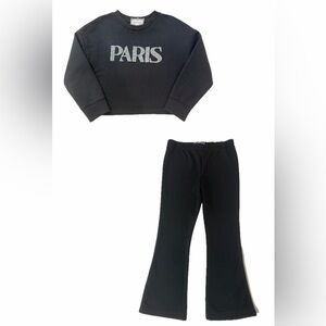 Kids black bedazzled PARIS matching pants set